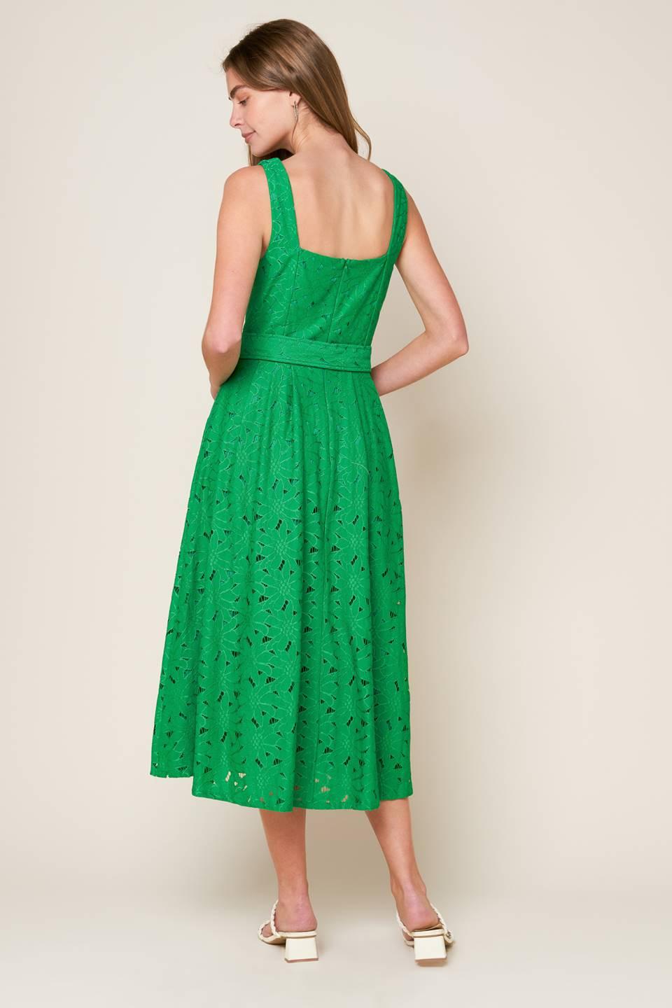 Daffodils & Daydreams Woven Lace Midi Dress in green, view 5 — Soul Flow Apparel