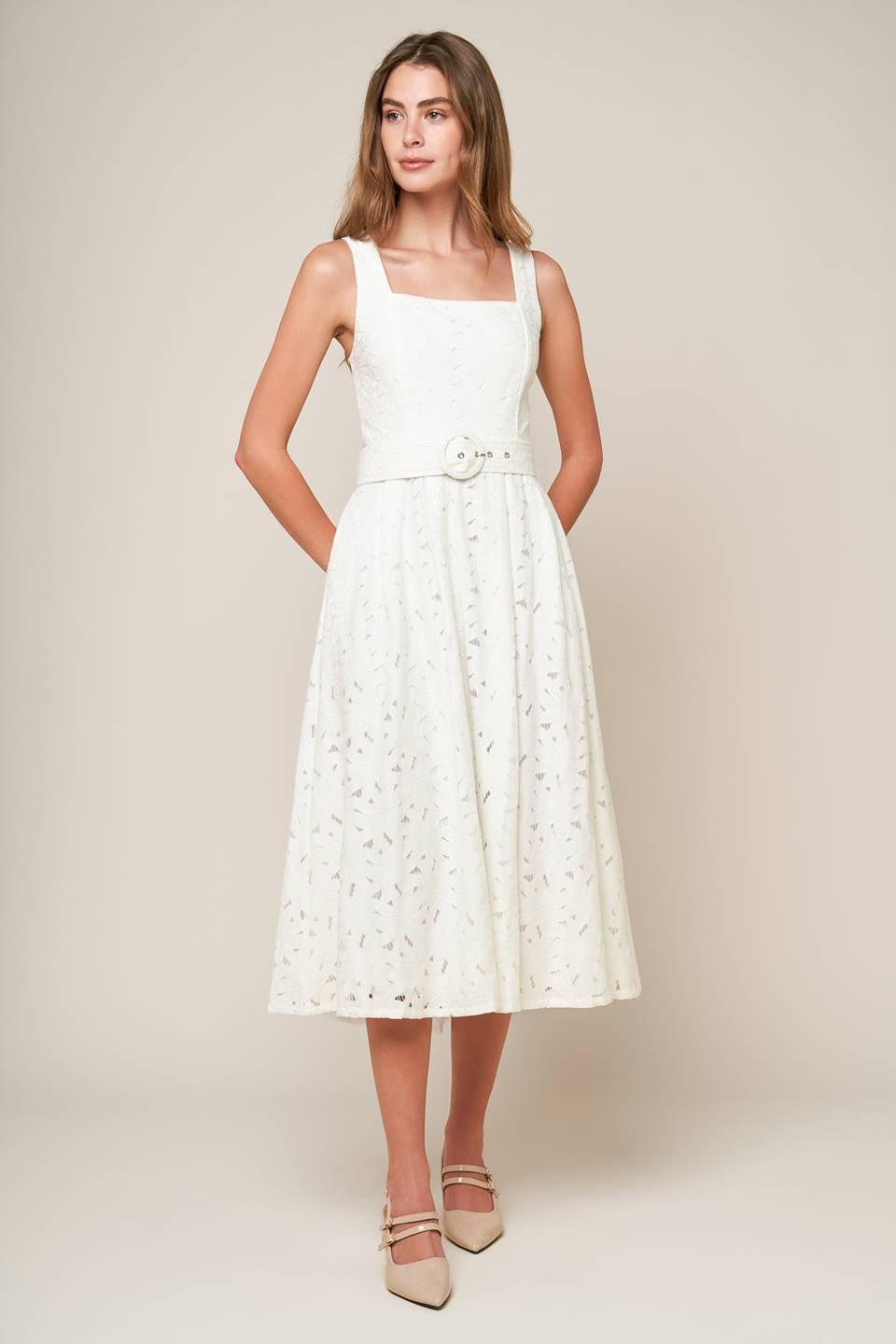 Daffodils & Daydreams Woven Lace Midi Dress in off-white, view 5 — Soul Flow Apparel
