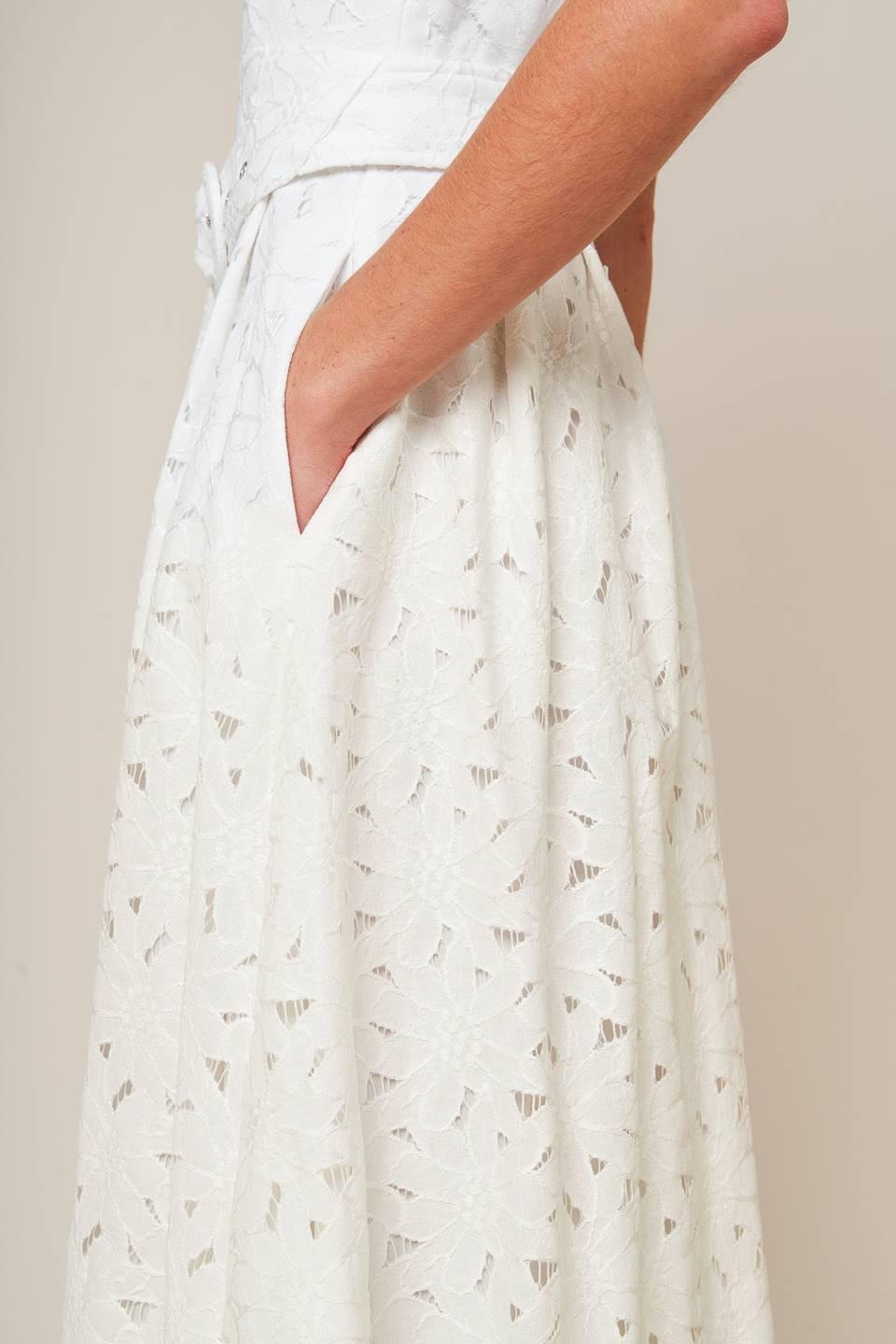 Daffodils & Daydreams Woven Lace Midi Dress in off-white, view 6 — Soul Flow Apparel