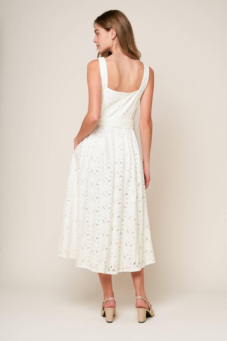Daffodils & Daydreams Woven Lace Midi Dress in off-white, view 7 — Soul Flow Apparel