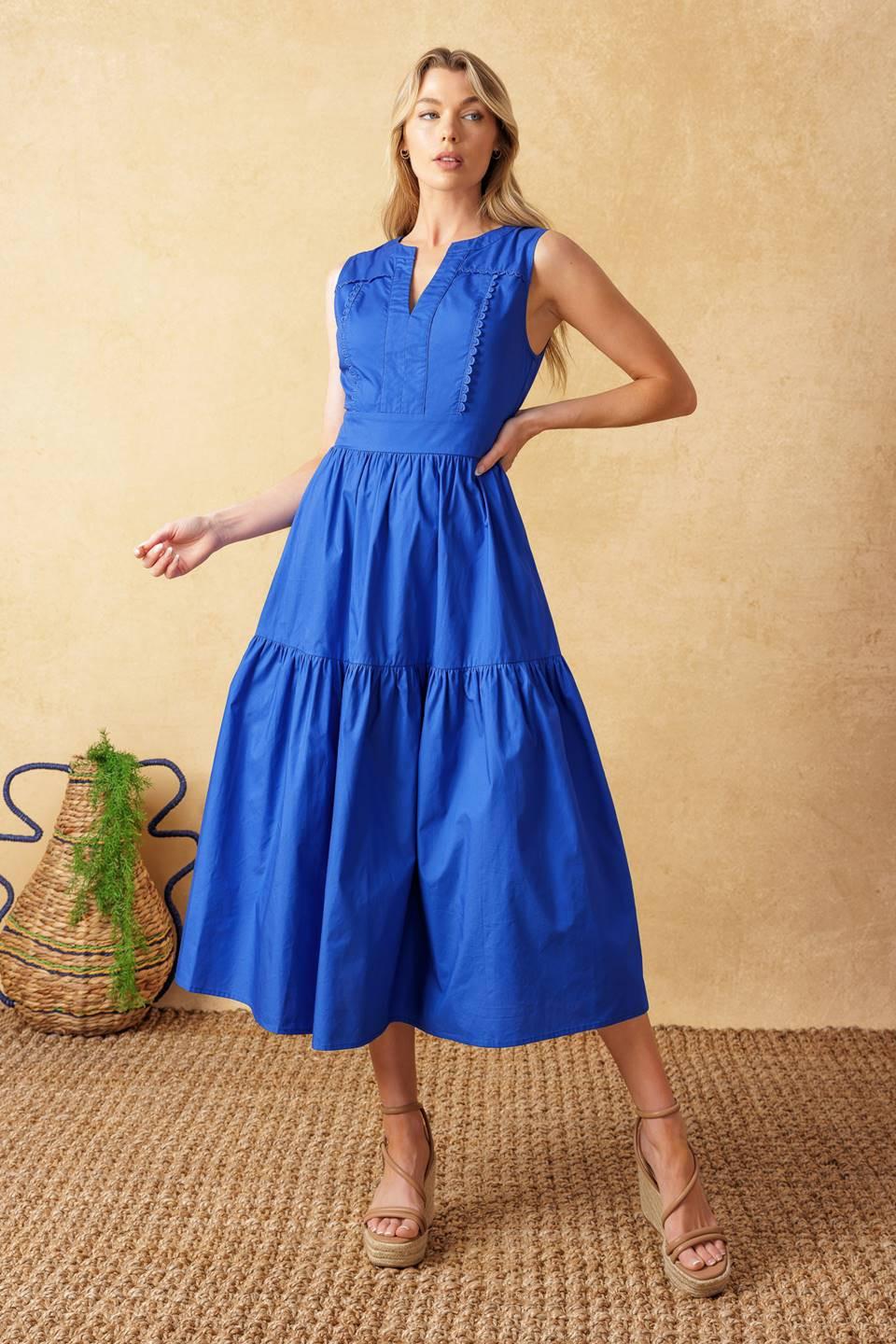 Mystic Mirage Woven Midi Dress in blue, view 1 — Soul Flow Apparel
