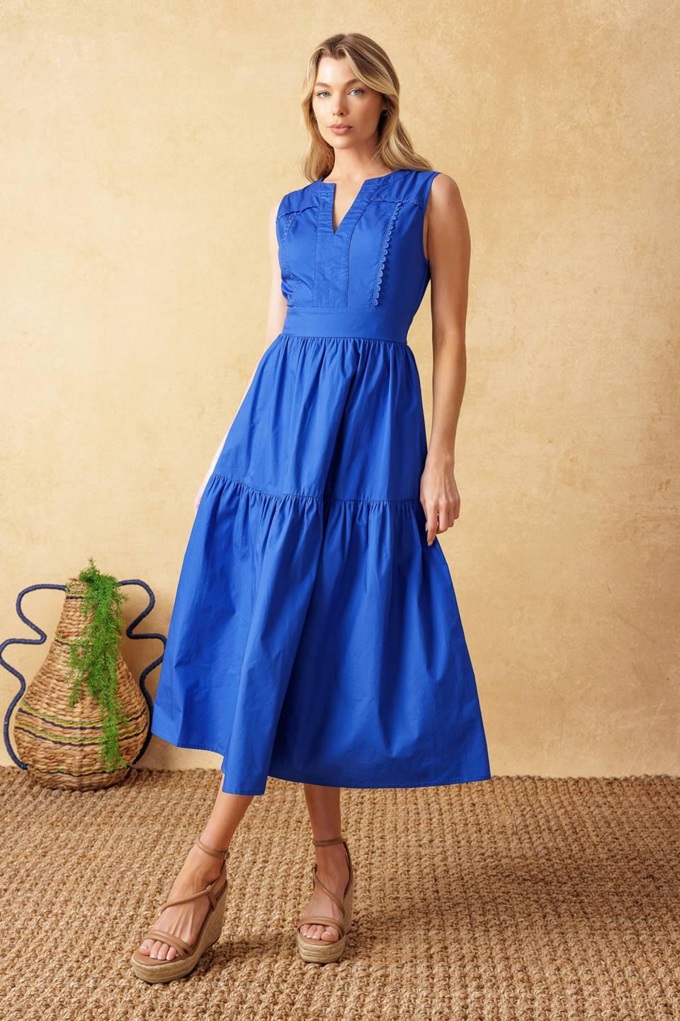 Mystic Mirage Woven Midi Dress in blue, view 3 — Soul Flow Apparel
