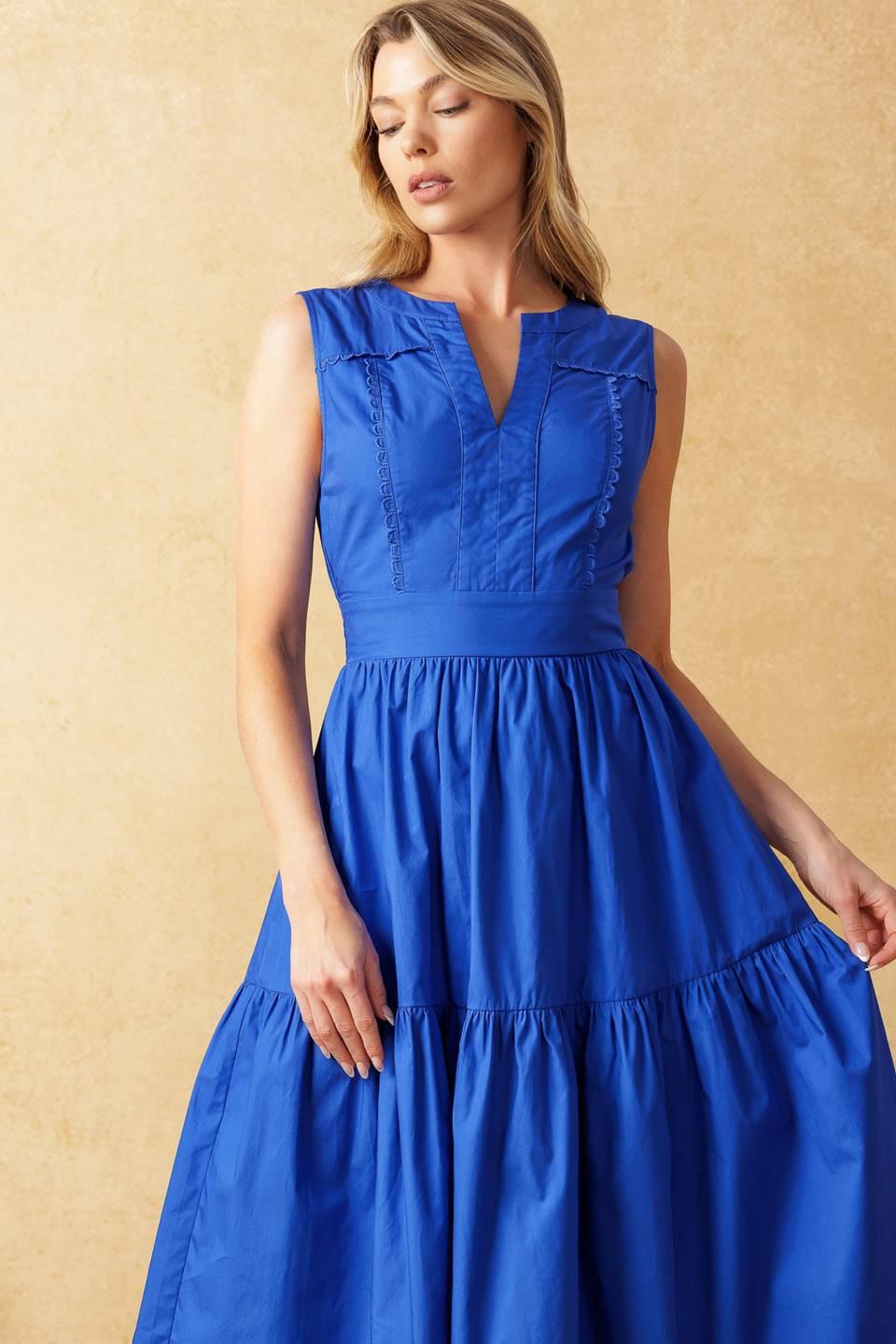 Mystic Mirage Woven Midi Dress in blue, view 4 — Soul Flow Apparel