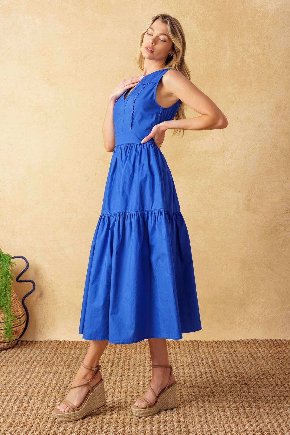 Mystic Mirage Woven Midi Dress in blue, view 6 — Soul Flow Apparel