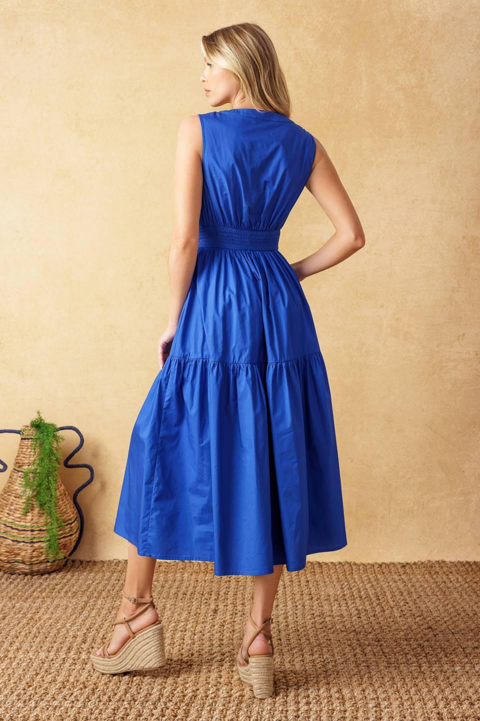 Mystic Mirage Woven Midi Dress in blue, view 7 — Soul Flow Apparel