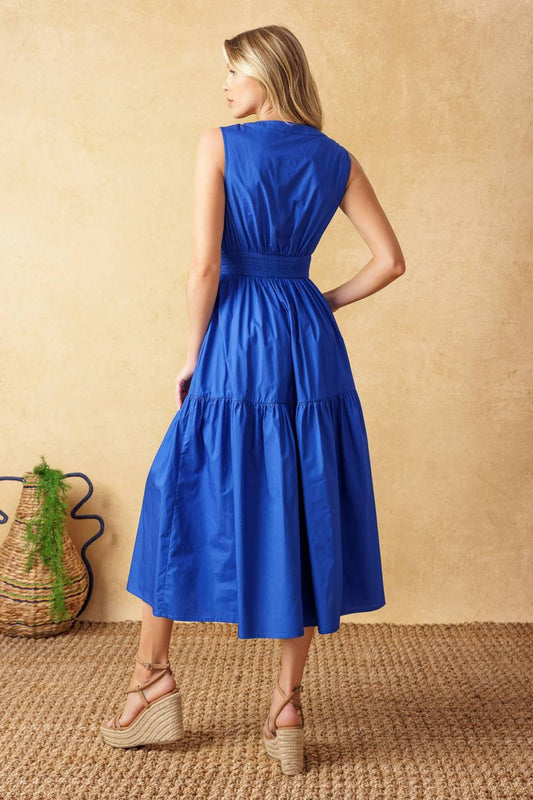 Mystic Mirage Woven Midi Dress in blue, view 7 — Soul Flow Apparel