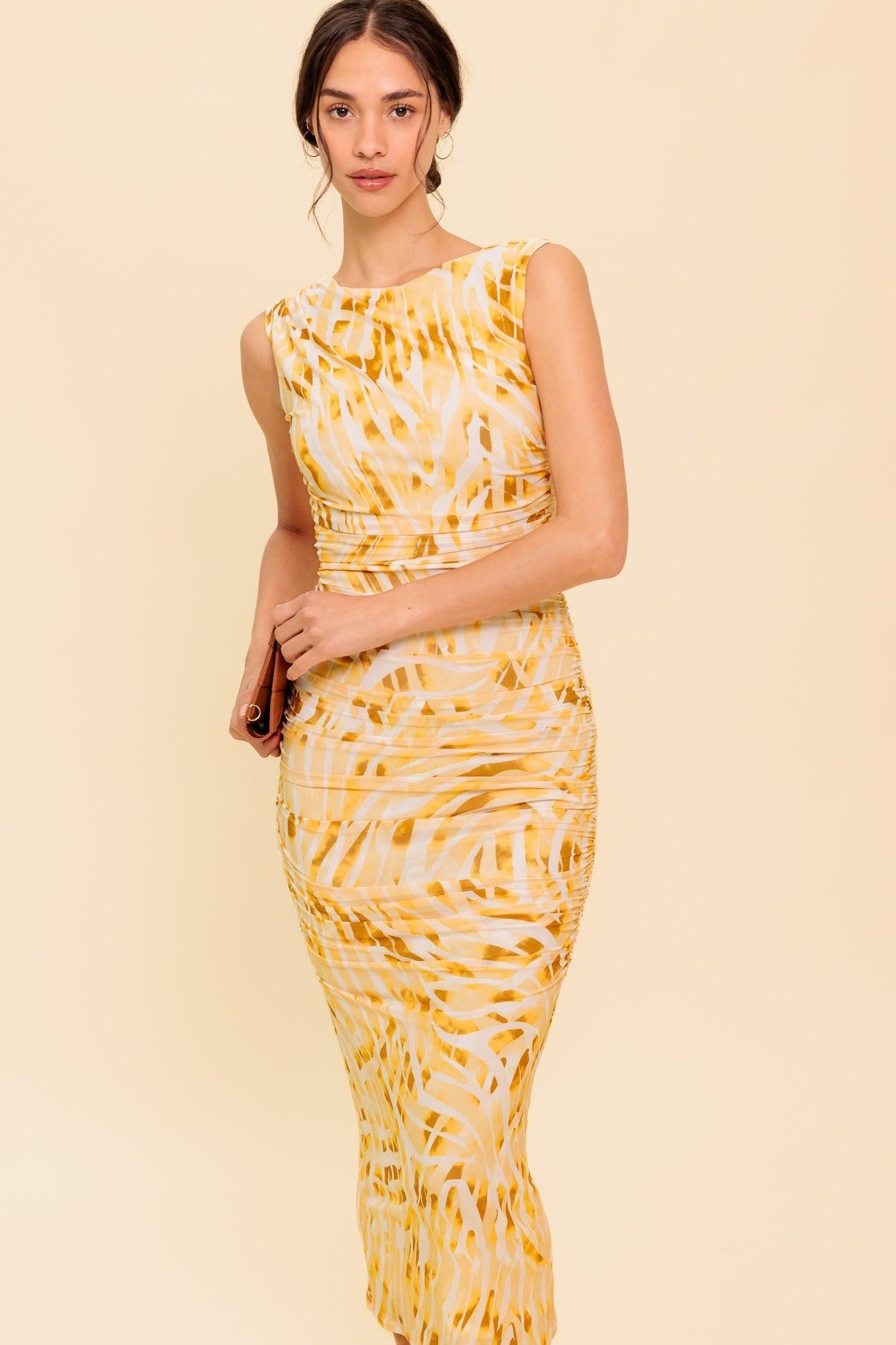 Sweet As Ever Power Mesh Bodycon Midi Dress in taupe, view 2 — Soul Flow Apparel