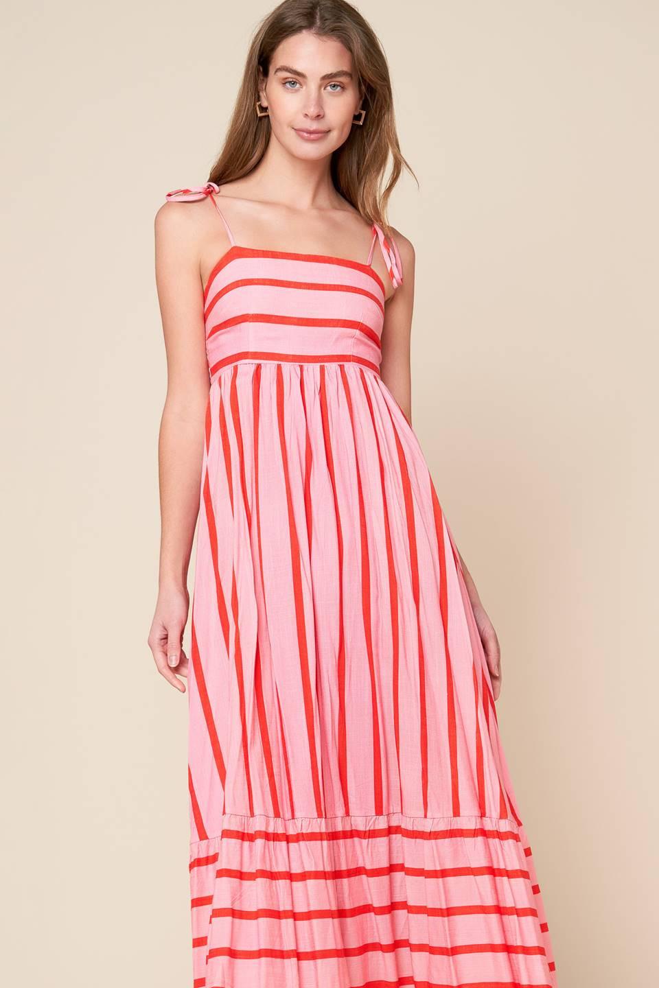 Speak Now Woven Midi Dress in pink red, view 3 — Soul Flow Apparel