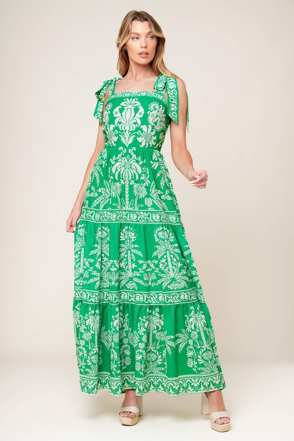 Sweet Like Green Woven Maxi Dress in ivory, view 1 — Soul Flow Apparel