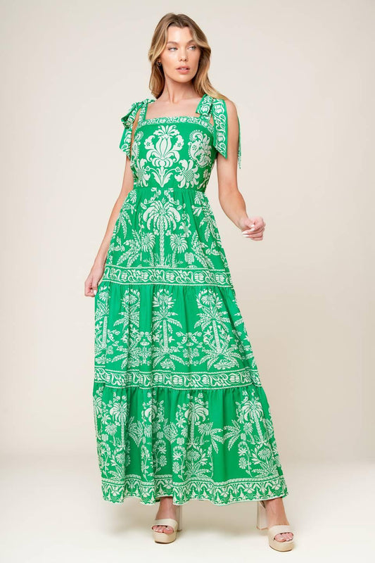 Sweet Like Green Woven Maxi Dress in ivory, view 1 — Soul Flow Apparel