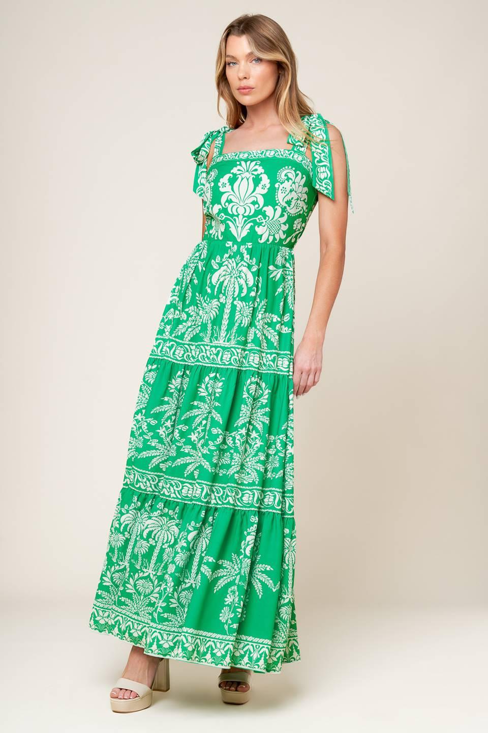 Sweet Like Green Woven Maxi Dress in ivory, view 2 — Soul Flow Apparel