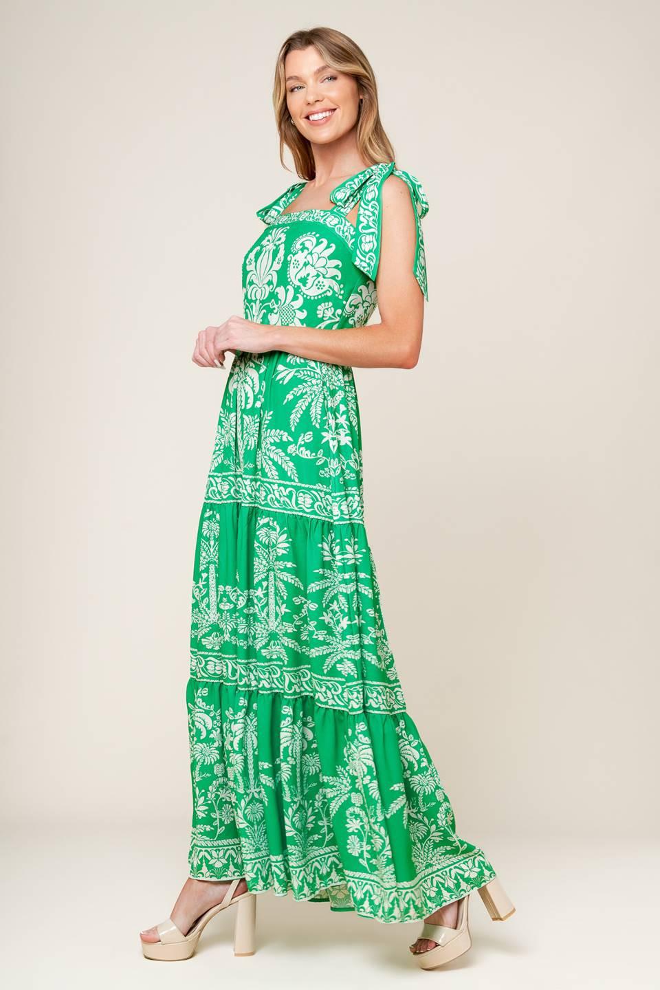 Sweet Like Green Woven Maxi Dress in ivory, view 3 — Soul Flow Apparel