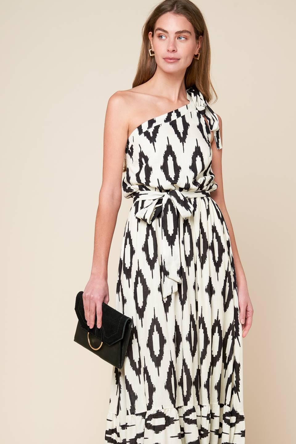 Perfect Sensation Woven Maxi Dress in ivory black, view 1 — Soul Flow Apparel