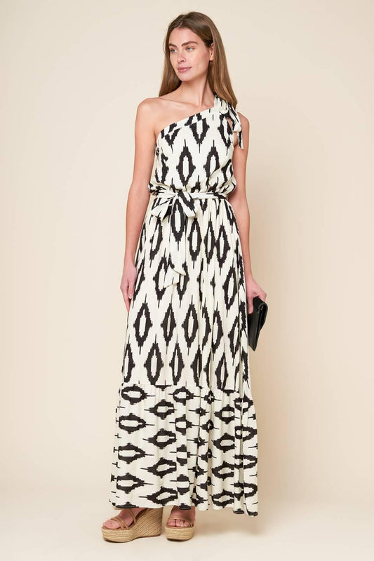 Perfect Sensation Woven Maxi Dress in ivory black, view 2 — Soul Flow Apparel