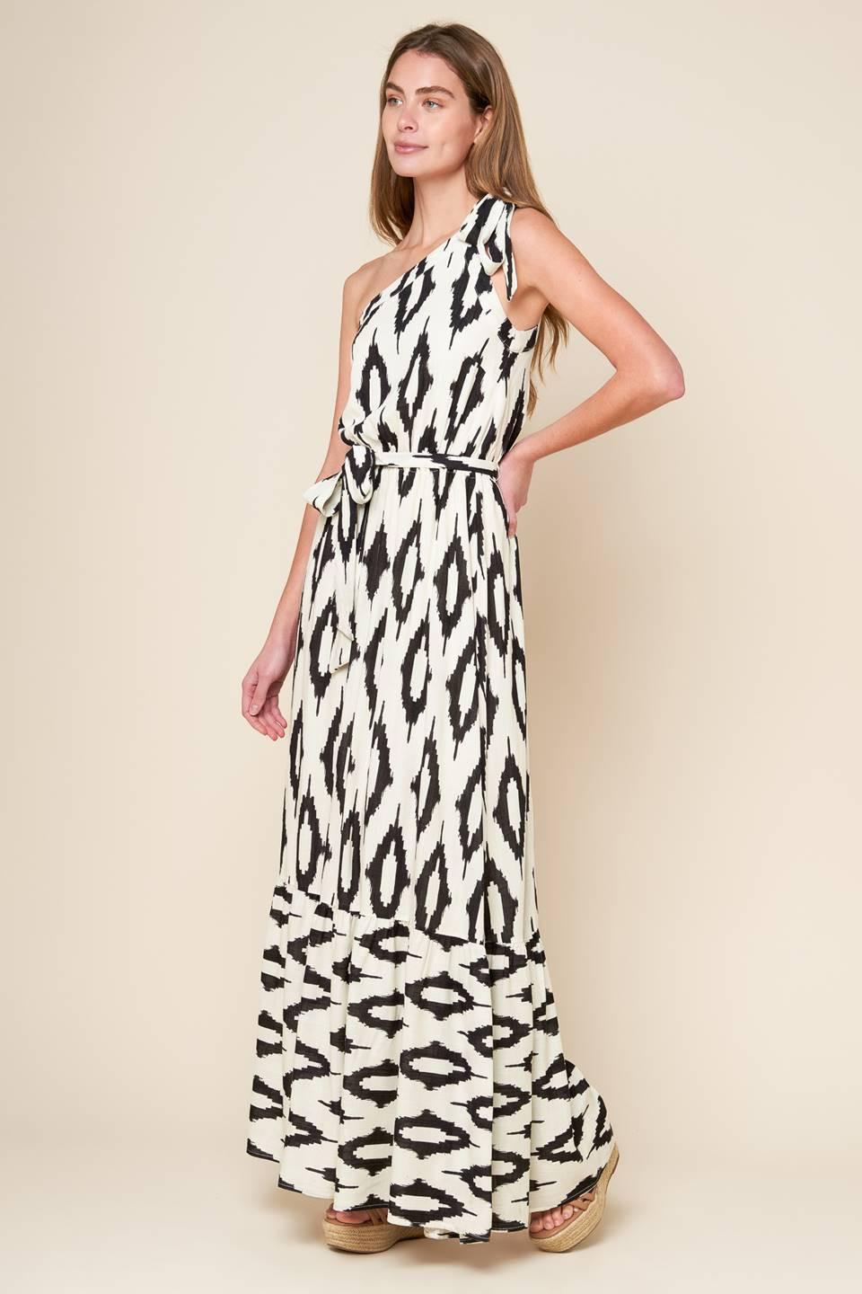 Perfect Sensation Woven Maxi Dress in ivory black, view 3 — Soul Flow Apparel