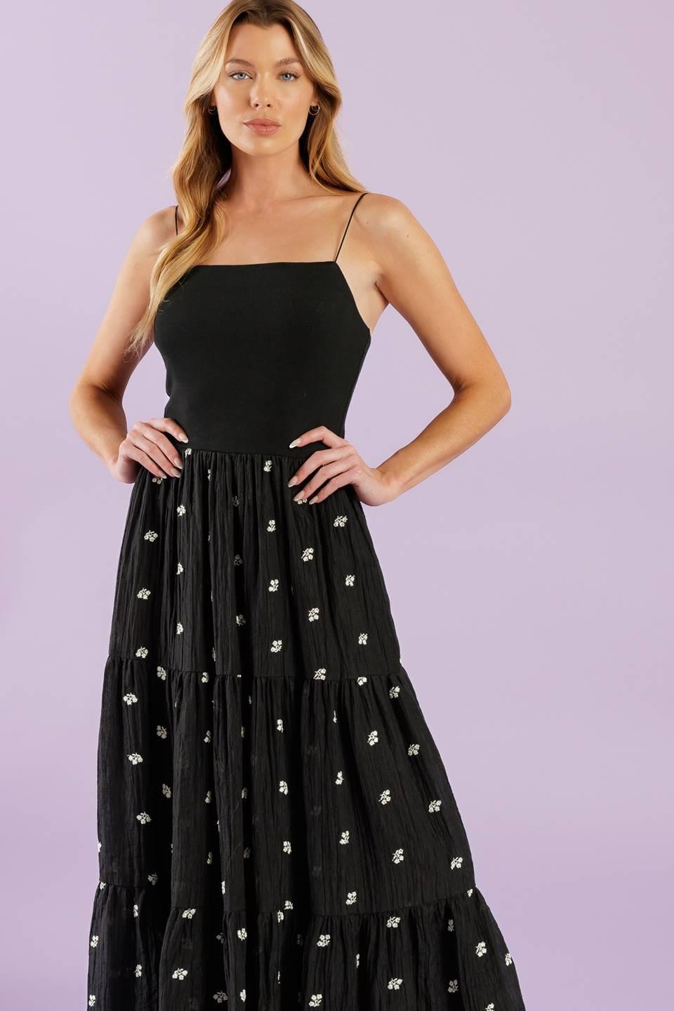 Fade Into You Woven Midi Dress in black, view 1 — Soul Flow Apparel