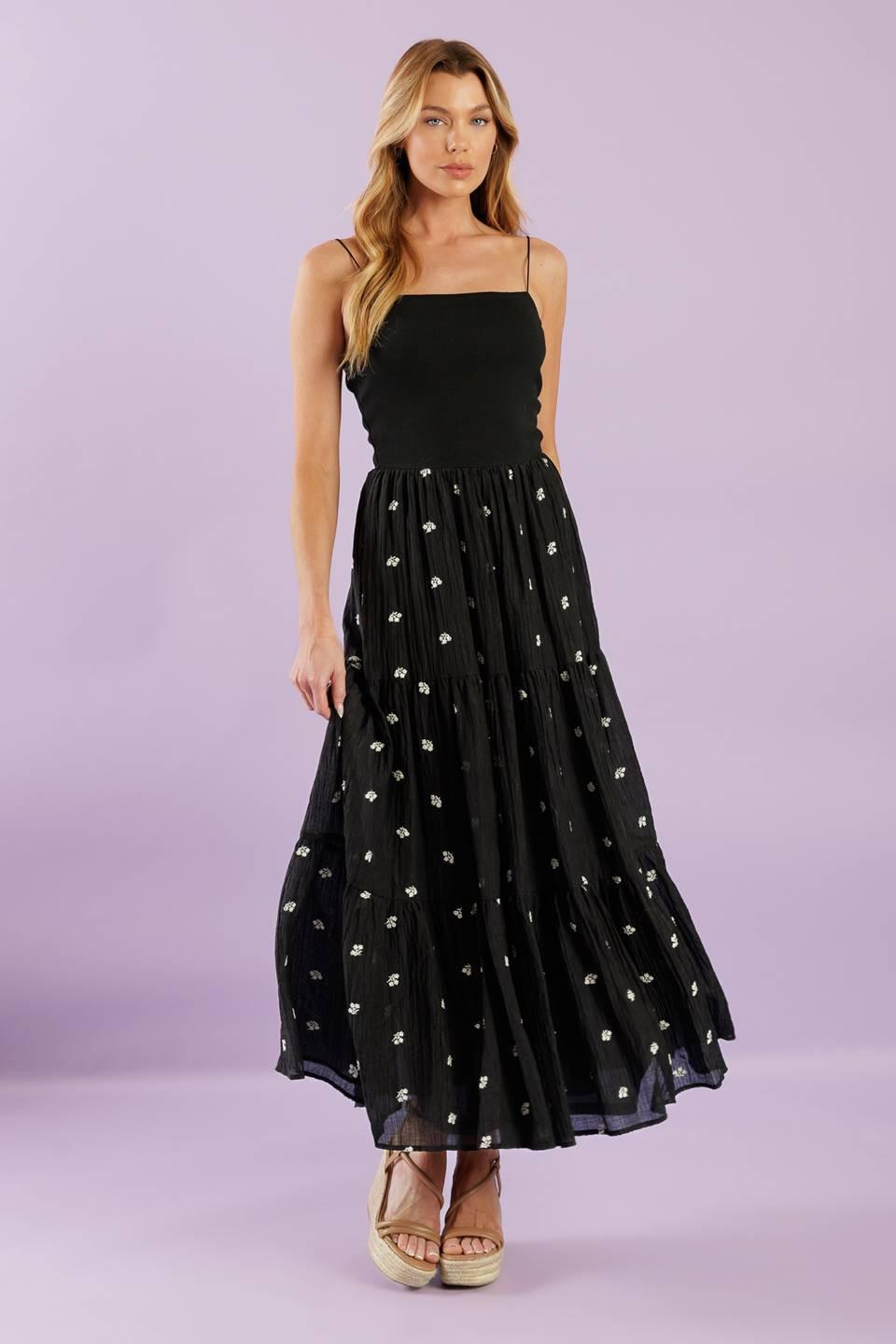 Fade Into You Woven Midi Dress in black, view 3 — Soul Flow Apparel