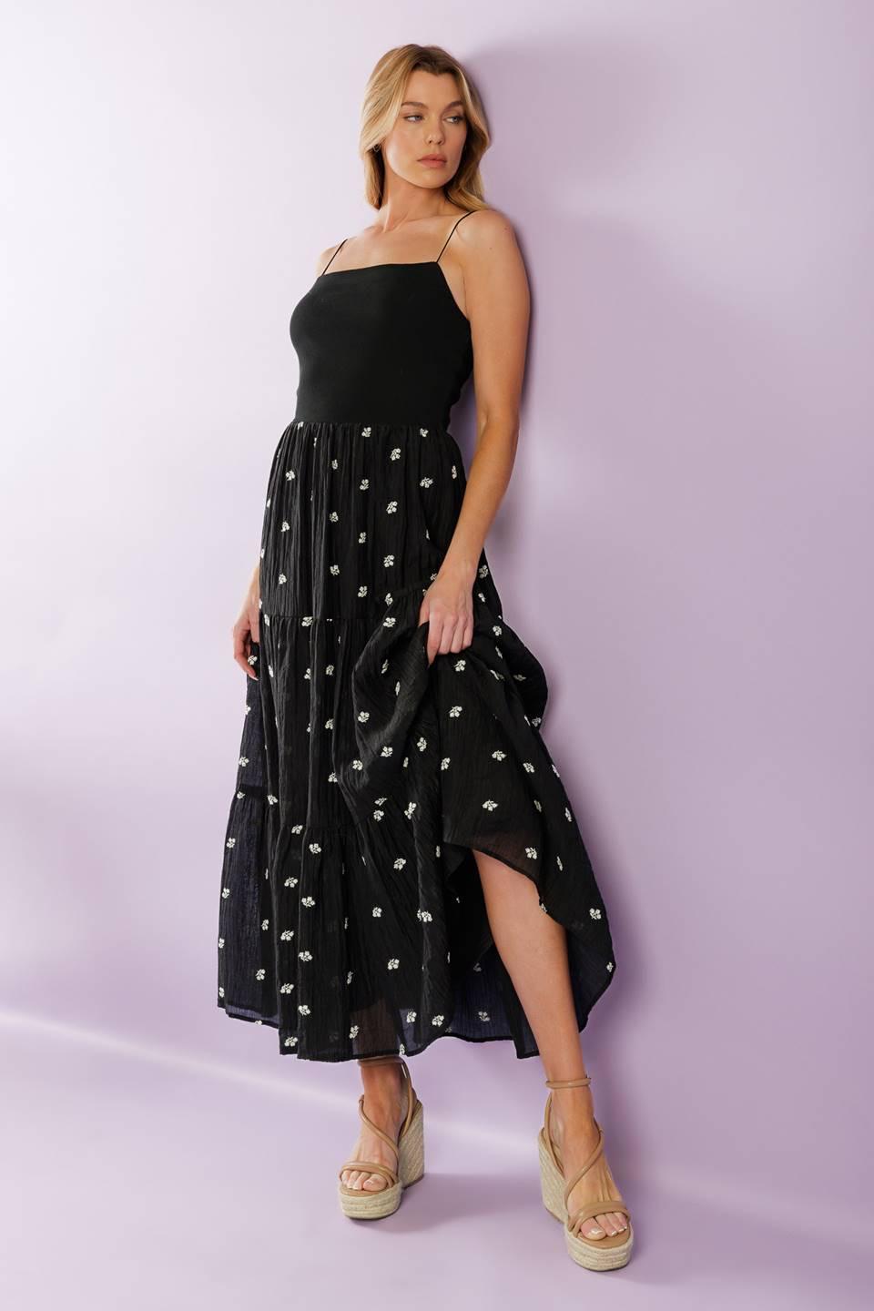 Fade Into You Woven Midi Dress in black, view 7 — Soul Flow Apparel
