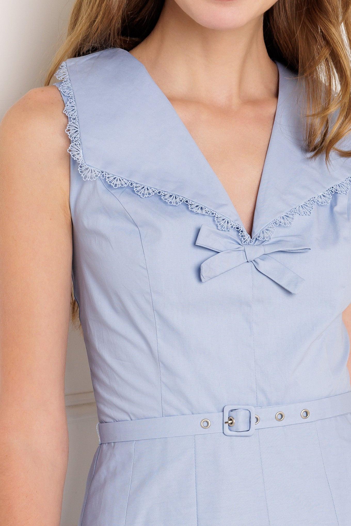 Hopping Islands Woven Midi Dress in powder blue, view 6 — Soul Flow Apparel