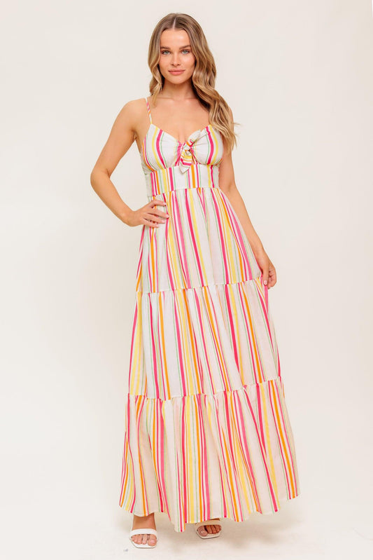 See the Good Woven Maxi Dress in ivory fuschia, view 1 — Soul Flow Apparel