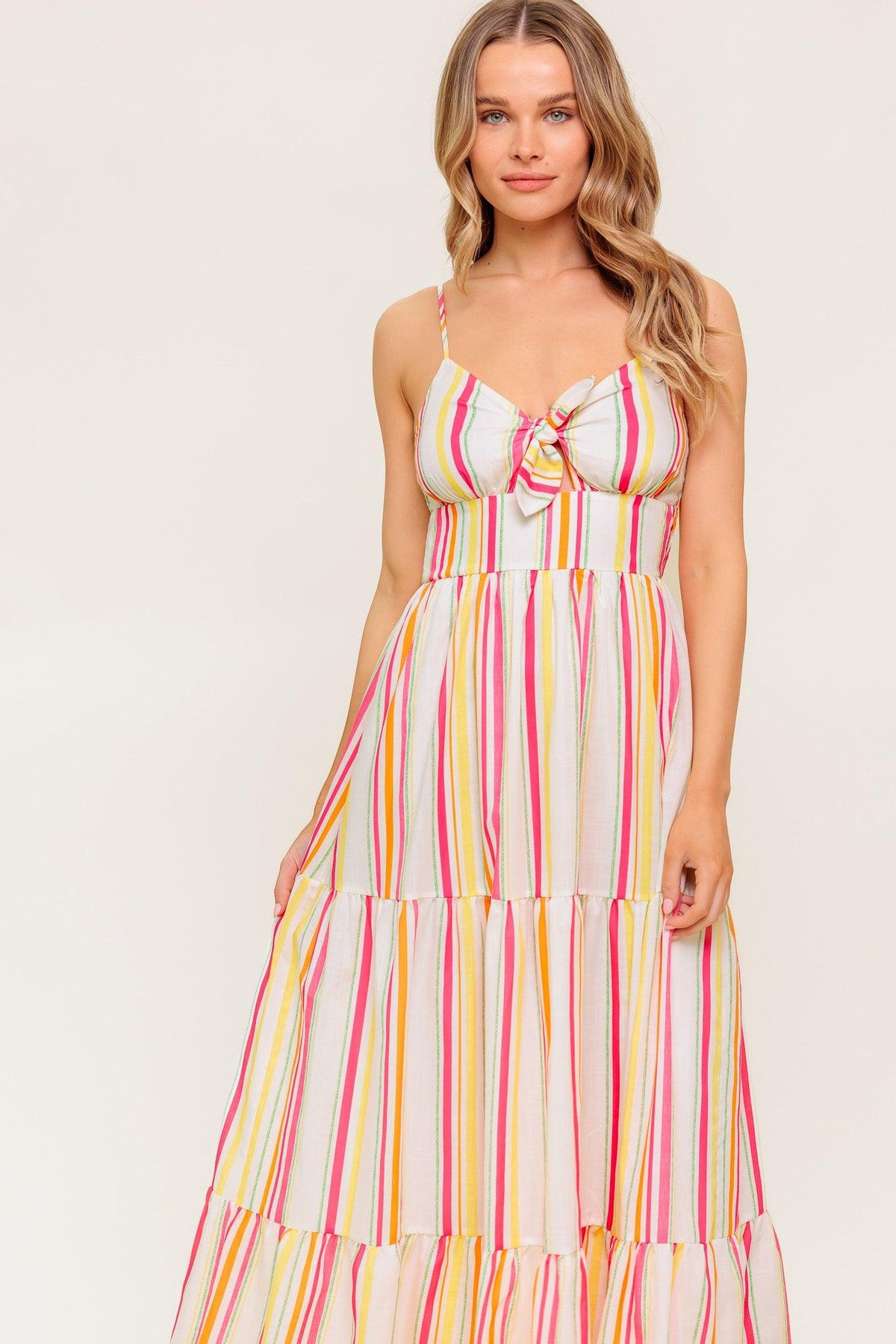 See the Good Woven Maxi Dress in ivory fuschia, view 2 — Soul Flow Apparel
