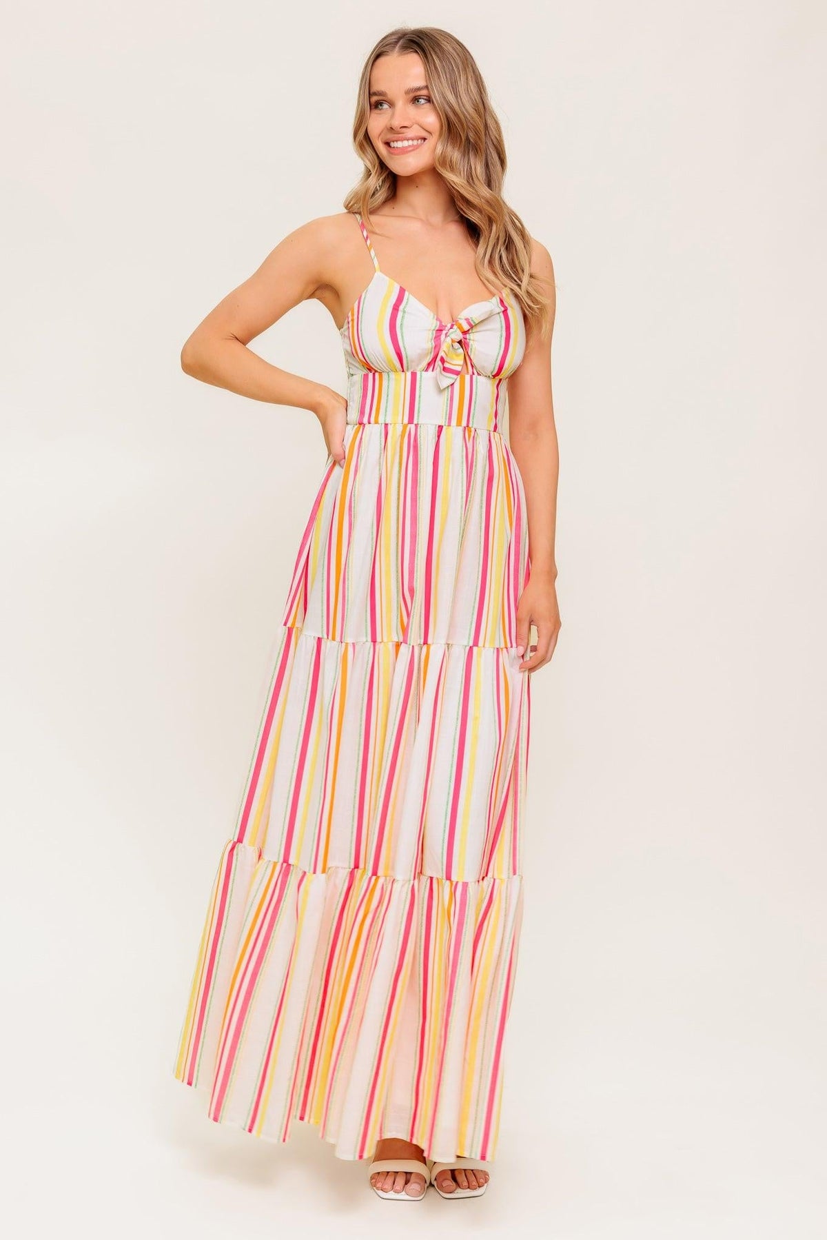 See the Good Woven Maxi Dress in ivory fuschia, view 5 — Soul Flow Apparel