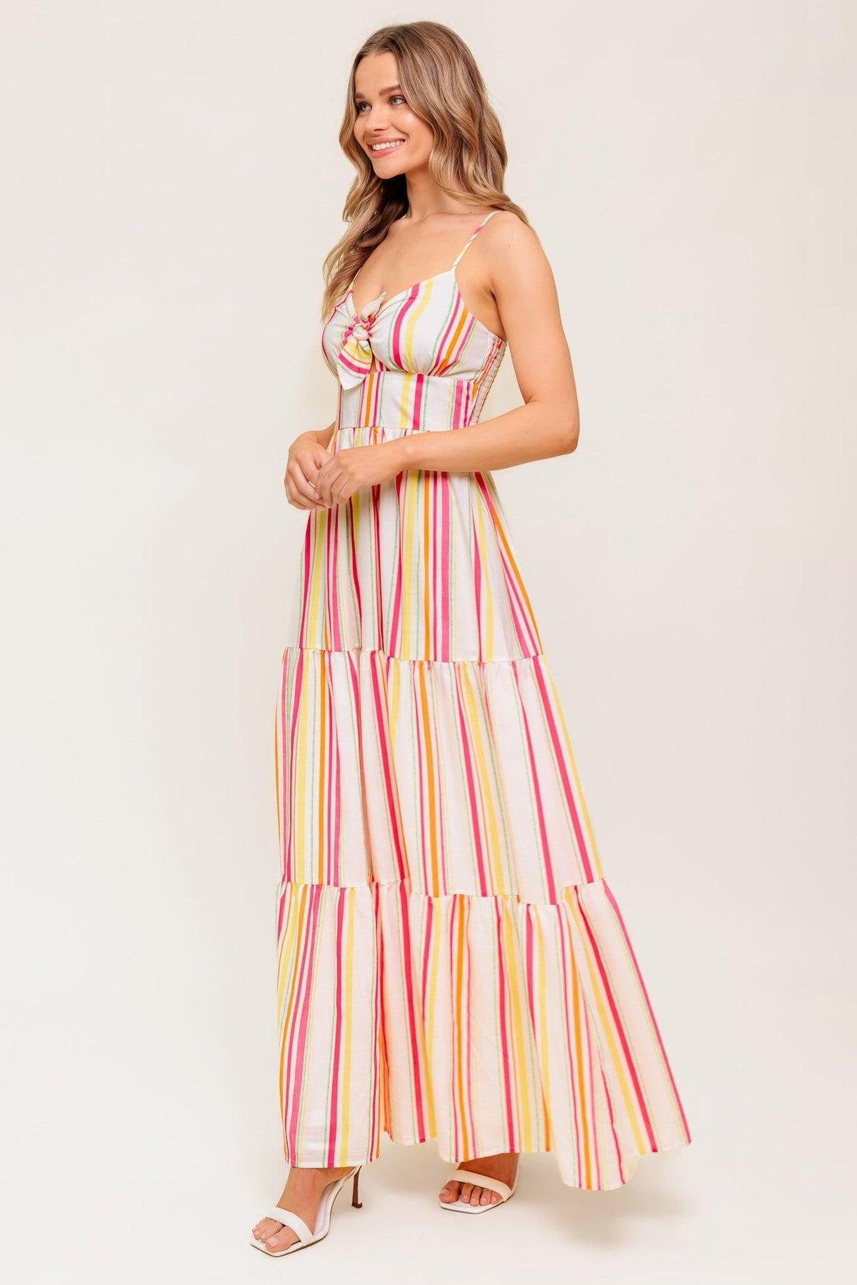 See the Good Woven Maxi Dress in ivory fuschia, view 7 — Soul Flow Apparel