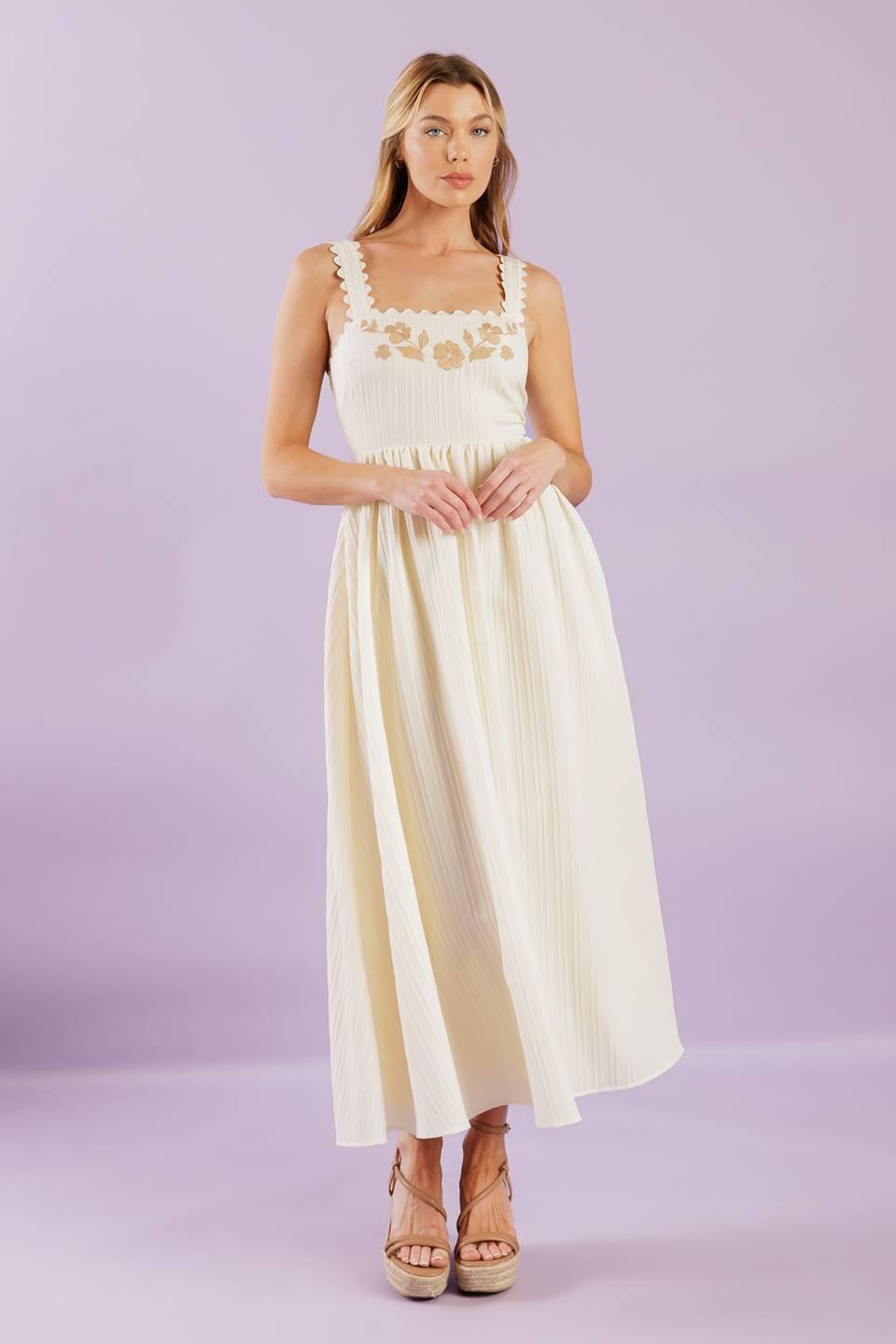 Total Crush Cream Woven Midi Dress, view 1 — Soul Flow Apparel
