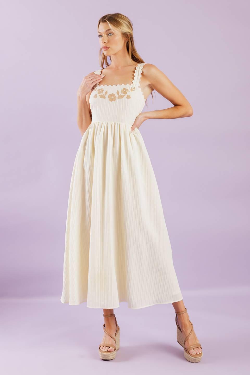 Total Crush Cream Woven Midi Dress, view 2 — Soul Flow Apparel