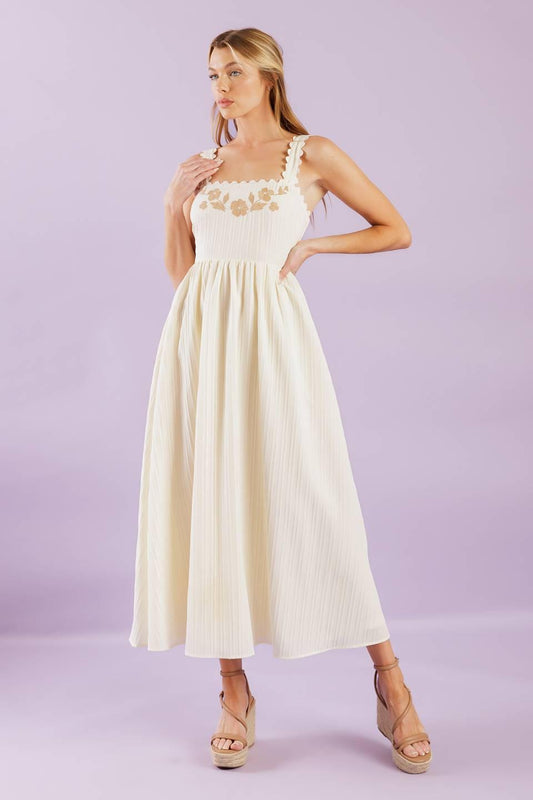 Total Crush Cream Woven Midi Dress, view 2 — Soul Flow Apparel