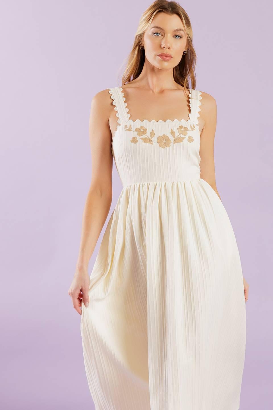 Total Crush Cream Woven Midi Dress, view 3 — Soul Flow Apparel