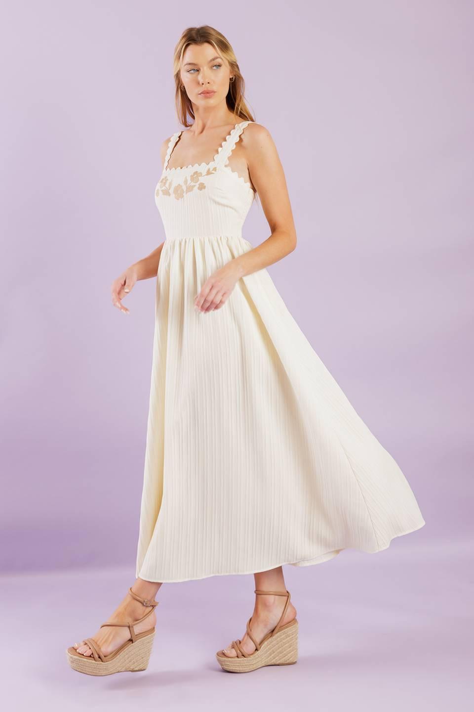 Total Crush Cream Woven Midi Dress, view 5 — Soul Flow Apparel