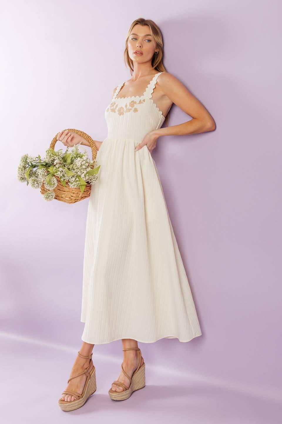Total Crush Cream Woven Midi Dress, view 7 — Soul Flow Apparel