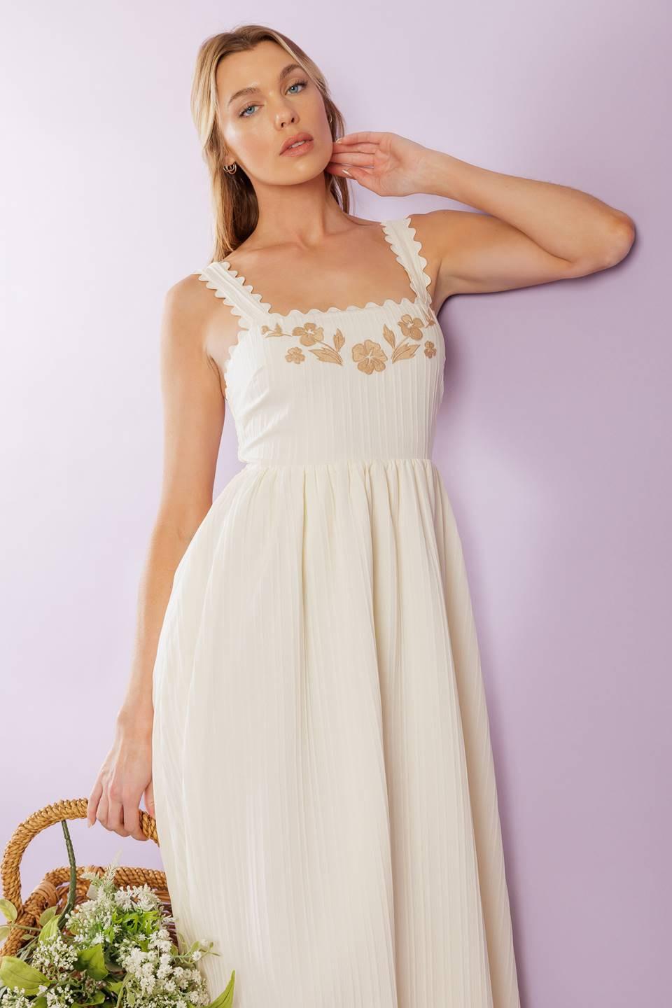Total Crush Cream Woven Midi Dress, view 8 — Soul Flow Apparel