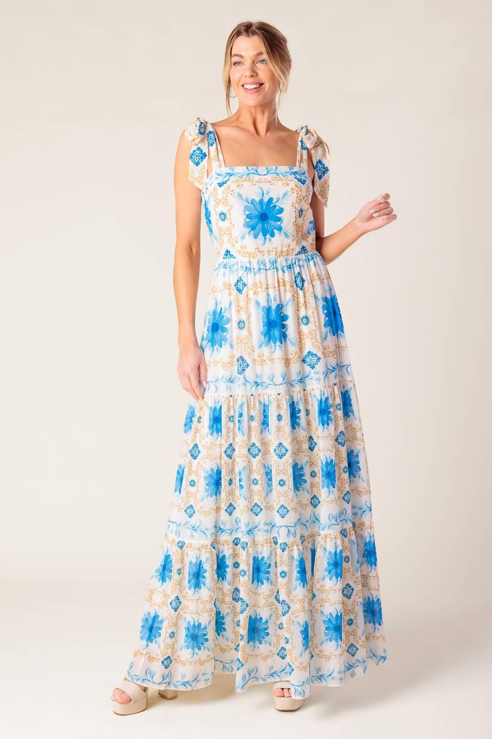 My Debut Woven Maxi Dress in ivory blue, view 1 — Soul Flow Apparel