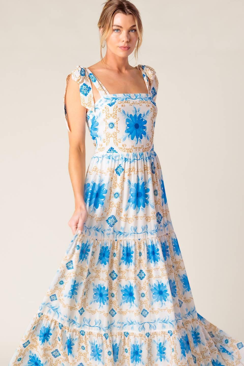 My Debut Woven Maxi Dress in ivory blue, view 2 — Soul Flow Apparel