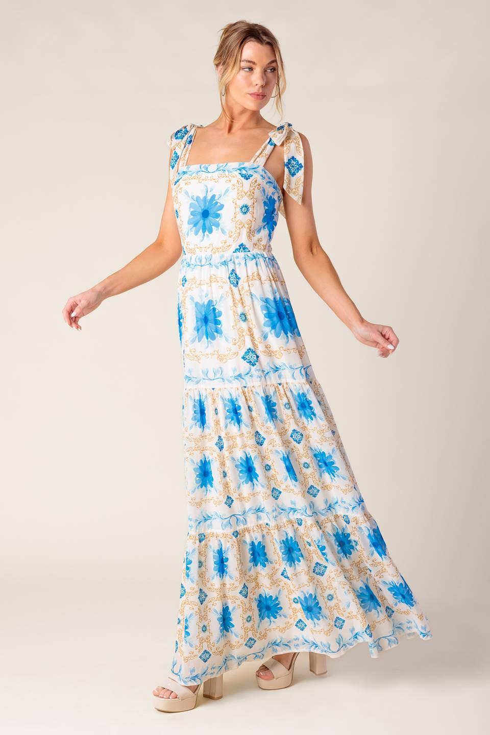 My Debut Woven Maxi Dress in ivory blue, view 3 — Soul Flow Apparel