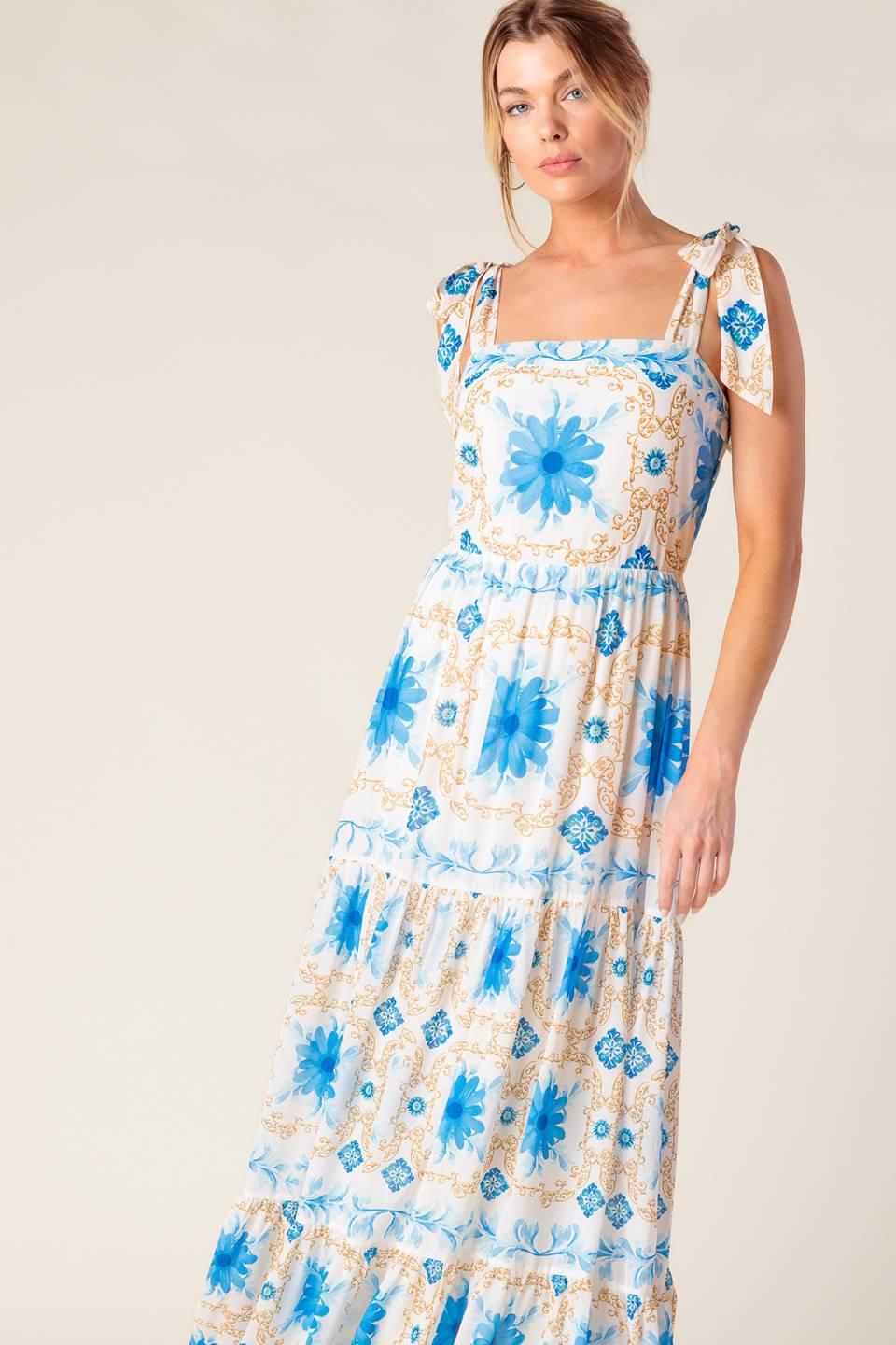 My Debut Woven Maxi Dress in ivory blue, view 6 — Soul Flow Apparel