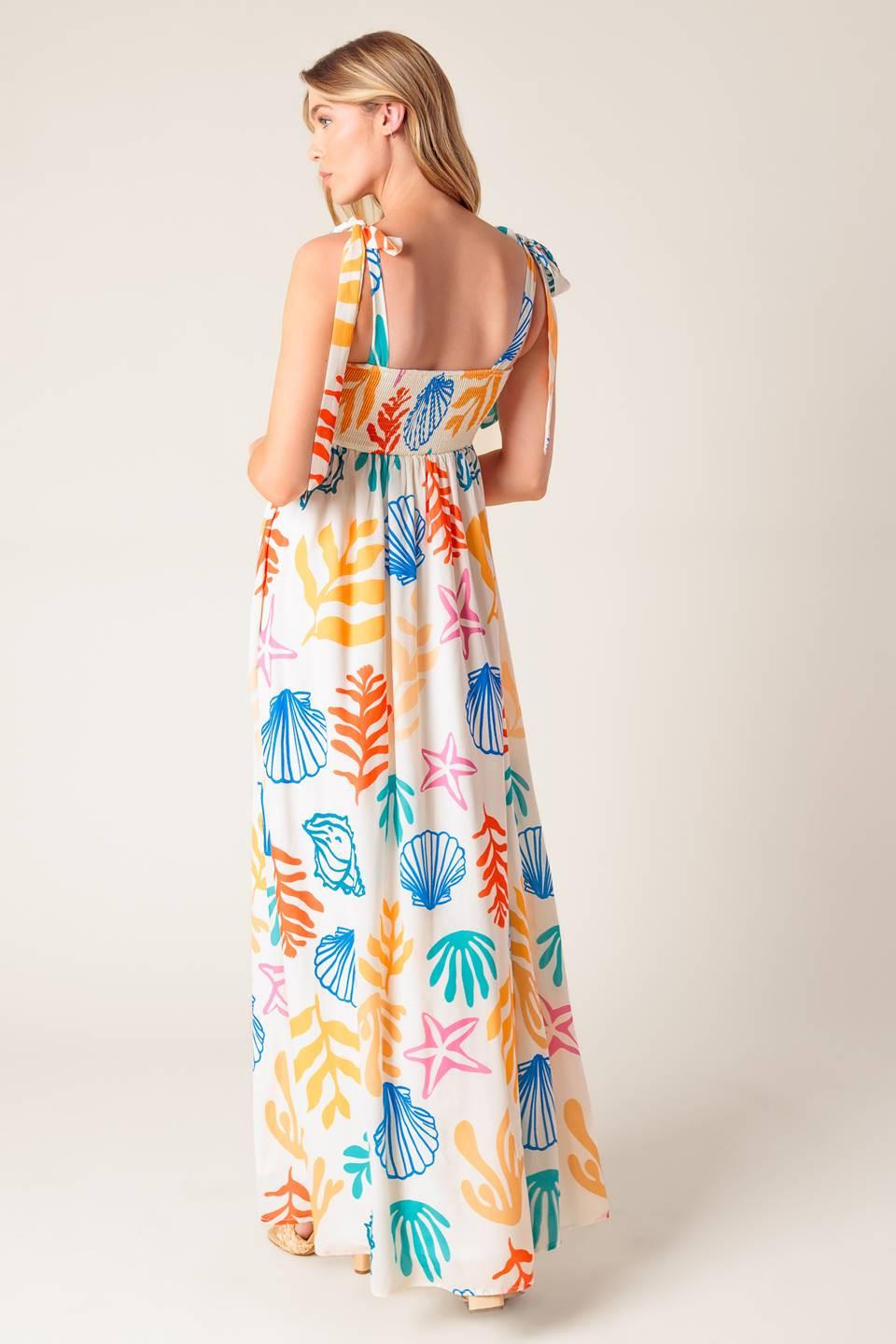 Frolic Through Fields Woven Maxi Dress in ivory orange blue, view 7 — Soul Flow Apparel