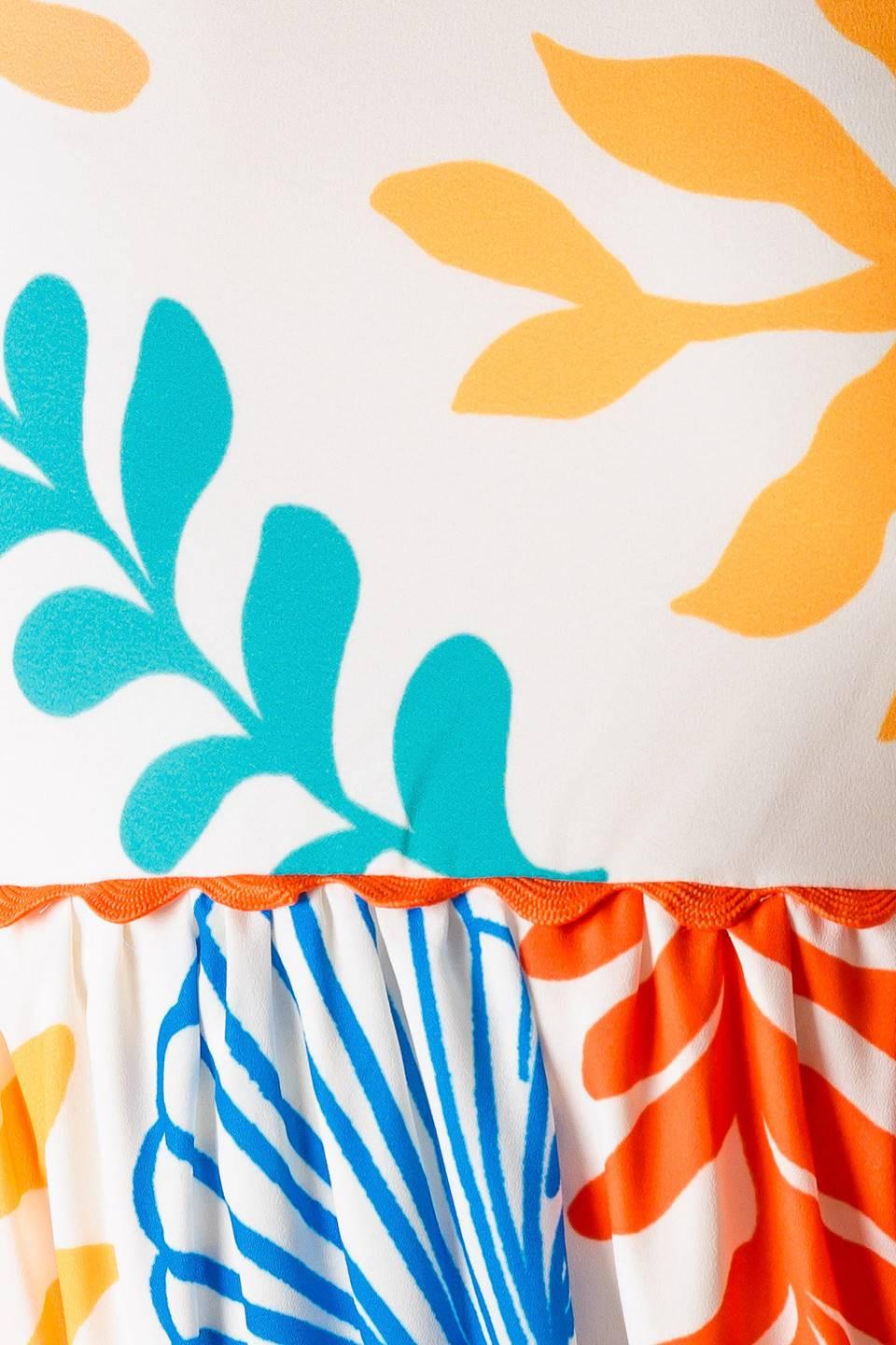 Frolic Through Fields Woven Maxi Dress in ivory orange blue, fabric swatch — Soul Flow Apparel