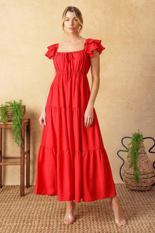 Get with It Woven Midi Dress in red, view 1 — Soul Flow Apparel