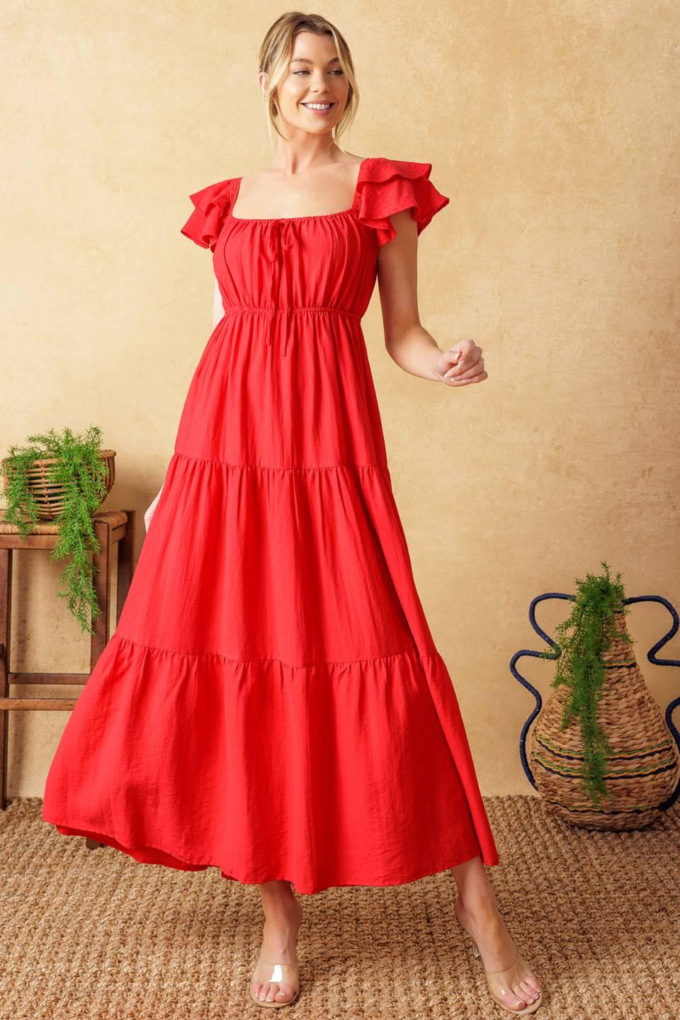 Get with It Woven Midi Dress in red, view 2 — Soul Flow Apparel