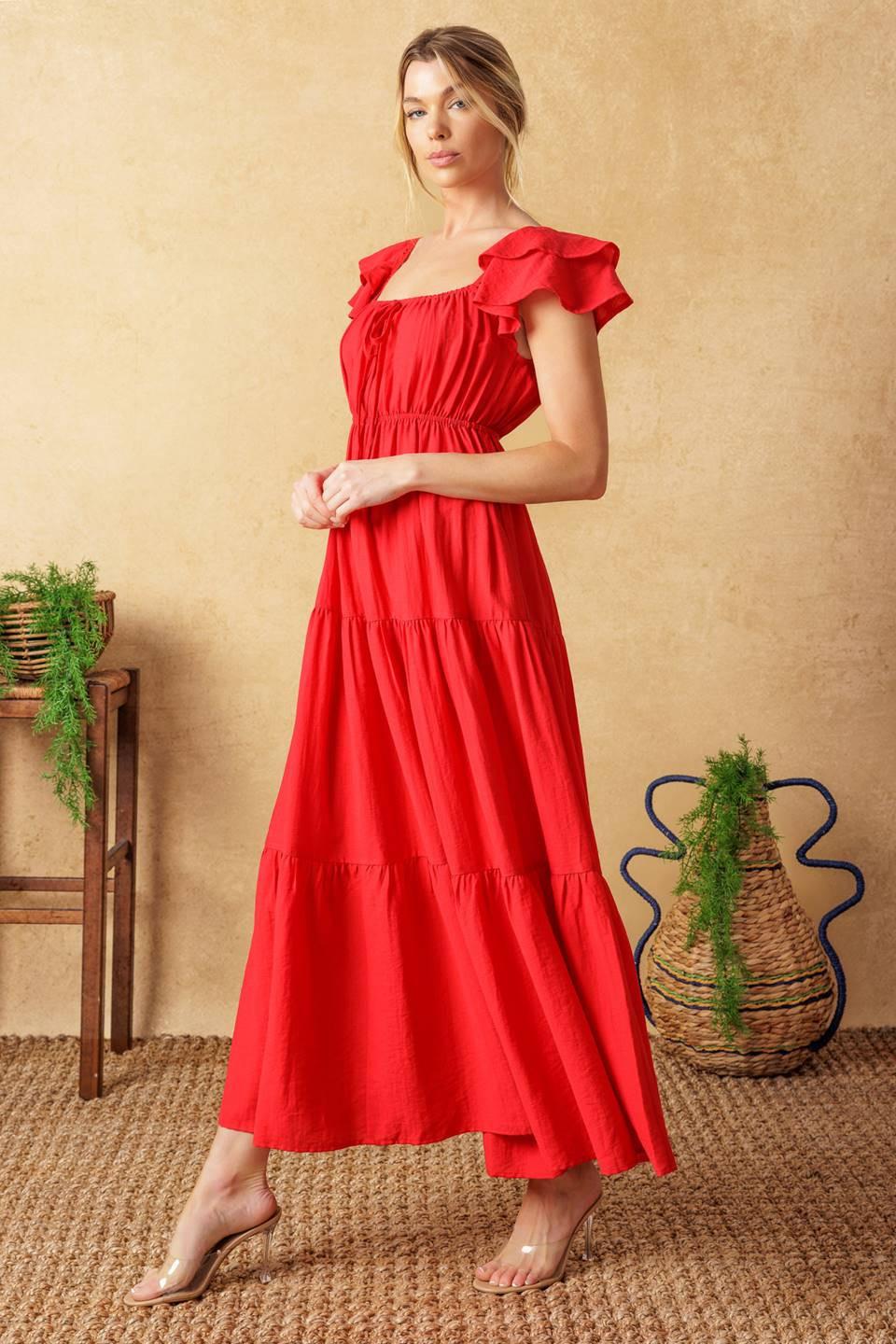 Get with It Woven Midi Dress in red, view 3 — Soul Flow Apparel
