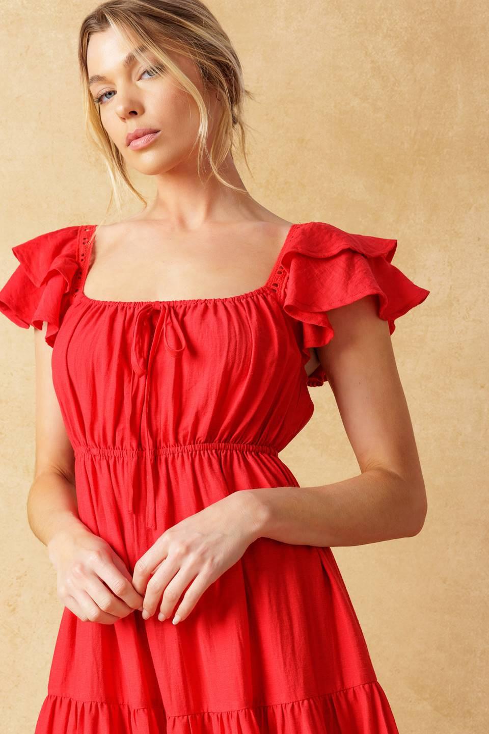 Get with It Woven Midi Dress in red, view 4 — Soul Flow Apparel