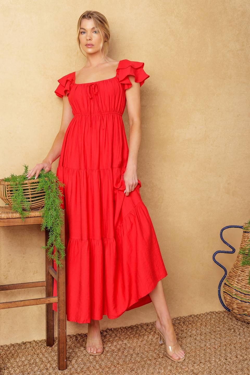 Get with It Woven Midi Dress in red, view 6 — Soul Flow Apparel