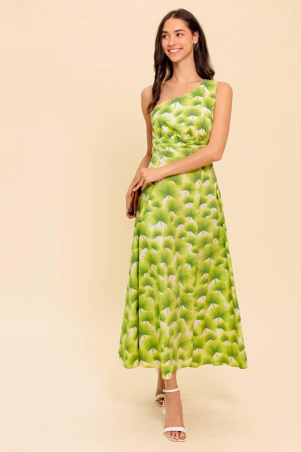 Walk in the Garden Woven Mdi Dress in ivory green, view 1 — Soul Flow Apparel