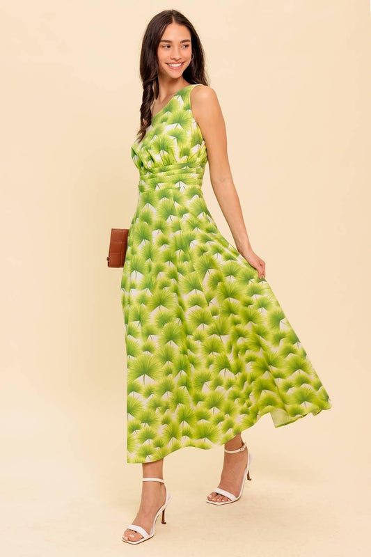Walk in the Garden Woven Mdi Dress in ivory green, view 3 — Soul Flow Apparel