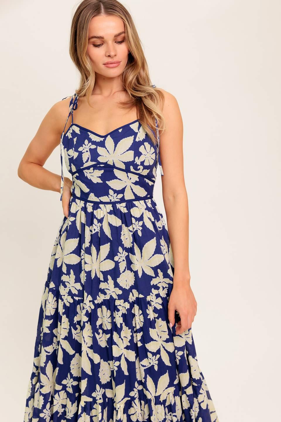 Petals in the Wind Woven Midi Dress in navy, view 5 — Soul Flow Apparel