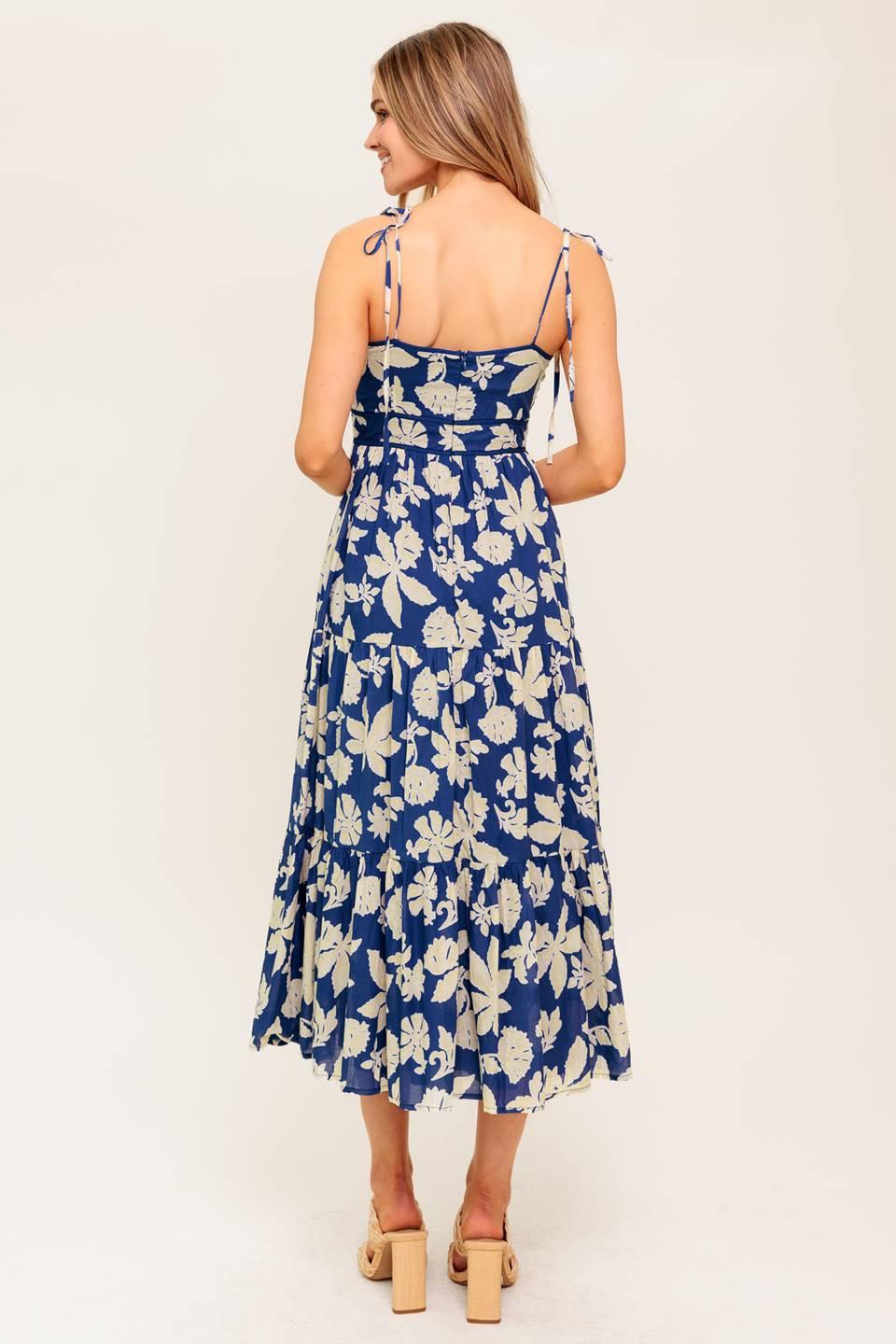 Petals in the Wind Woven Midi Dress in navy, view 6 — Soul Flow Apparel