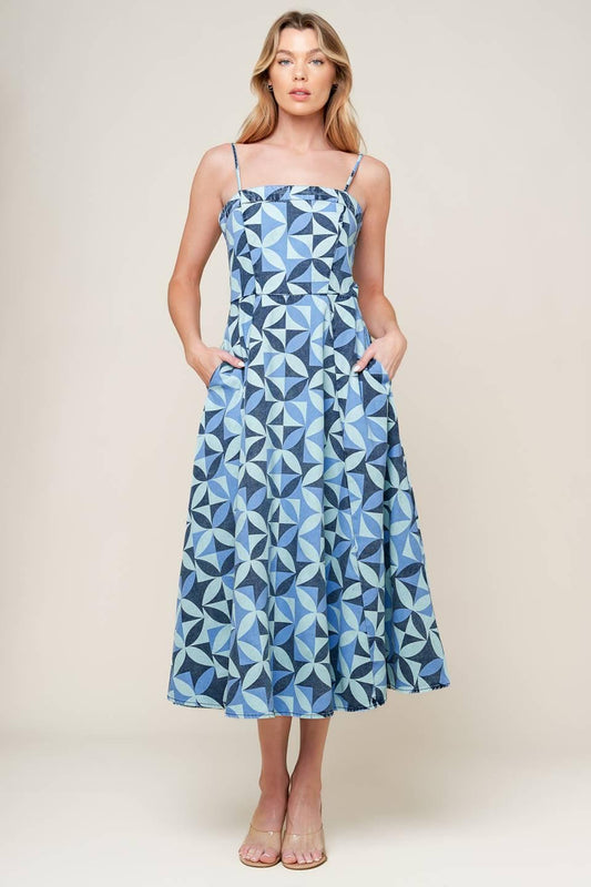 Gwenny Blue Denim Midi Dress, view 1 — Soul Flow Apparel